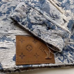 2023 Louis Vuitton LV Distressed Floral Rose Jacquard Heavy-Wash Fringed Denim Jacket - Image 3