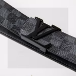 Louis Vuitton Men's Black and Gray Checkered Belt - Image 8