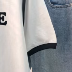 CELINE Black and White Contrast Color Flocked Letter Short-sleeve T-shirt - Image 8