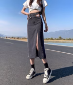 Loewe 2022 summer side-slit denim midi skirt - Image 4