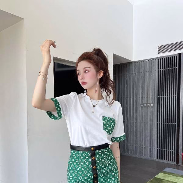 7 LV Customized Jacquard Patchwork Lambskin Skirt Set - Image 1