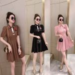 2022 Spring/Summer New Gucci Embroidered Polo-Collar Puff-Sleeve Fitted Waist Dress