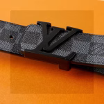 Louis Vuitton Men's Black and Gray Checkered Belt - Image 7