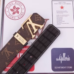 LV New Style Men's Belt with Abstract Line Letter Steel Buckle - Image 7