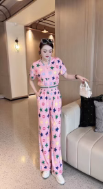 2022 Early Spring Gucci Printed Zip-up Waist-cinching Wide-leg Pants & Pure Cotton Short-sleeve Set - Image 6