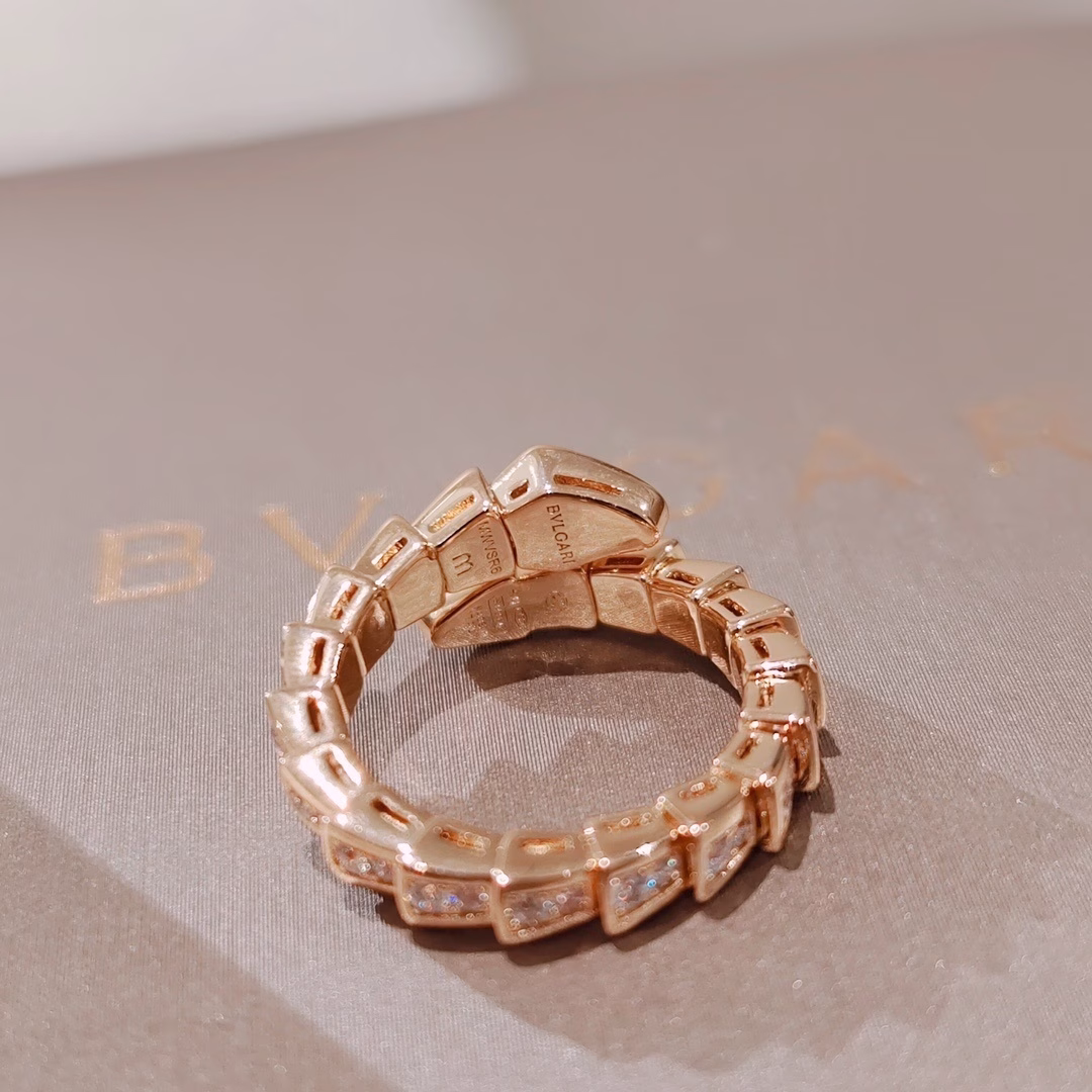 8 (6) Serpenti Viper Collection π Narrow Version Snake Full Diamond 2-Circle Snake Bone Ring - Image 1