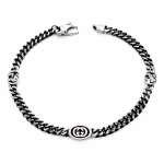 4mm Double G Black Enamel Logo Bracelet with Horsebit Chain Design