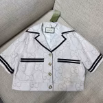 Gucci Turn-Down Collar Large GG Short-Sleeve Top and Trousers Set