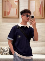 DIOR Embroidered Lily of the Valley Collar Knitted Short-Sleeve Polo Shirt - Image 6