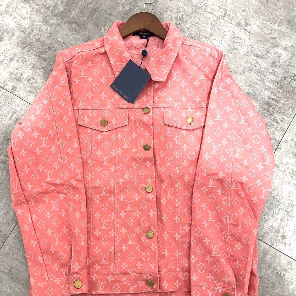 9 Louis Vuitton (LV) All-over Printed Pink Jacquard Denim Jacket - Image 1