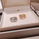 Narrow version Serpenti full diamond 3-coil snake bone ring