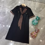 LV Lapel Collar with Scarf Tie V-Neck Paneled A-Line Roman Dress