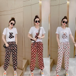 2022 Spring/Summer New LV Fashion Embroidered Crew Neck T-shirt Top + cuffed casual pants  Set