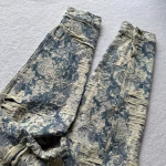 2023 Louis Vuitton LV Distressed Floral Rose Jacquard Heavy-Wash Fringed Denim Jacket - Image 6