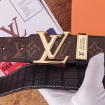 LV New Style Men's Belt with Abstract Line Letter Steel Buckle - Image 6