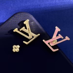 Louis Vuitton gold LV letter logo pink enamel oil drop earrings - Image 5