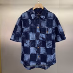 LV Louis Vuitton Salt Print Denim Short-Sleeve Shirt