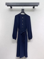 LV Louis Vuitton Metal Crew Neck Sash Belt Long-Sleeve Dress - Image 3