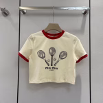 Miu Miu 2022 Spring/Summer New Classic Letter Color-Block Short-Sleeve T-Shirt