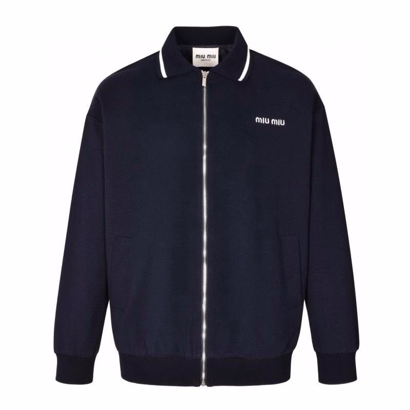 1 MiuMiu Black and White Collar Zip-Up Coat - Image 1