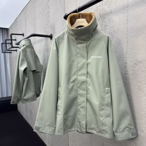 1 MIUMIU Fur Collar Printed Letter Jacket Coat - Image 1