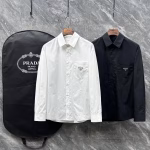Prada 2025 High-Quality Slightly Loose Pocket Triangle Logo Long-Sleeve Shirt