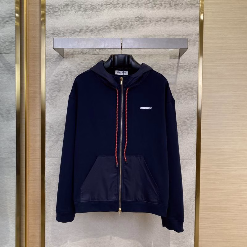 2 MIUMIU Logo Embroidered Drawstring Hooded Jacket - Image 1