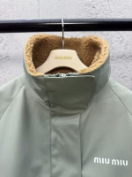 MIUMIU Fur Collar Printed Letter Jacket Coat - Image 7