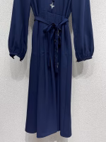 LV Louis Vuitton Metal Crew Neck Sash Belt Long-Sleeve Dress - Image 5