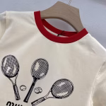 Miu Miu 2022 Spring/Summer New Classic Letter Color-Block Short-Sleeve T-Shirt - Image 9