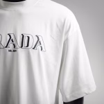 Prada 2025 3D Double Image Letter Embroidered Short-Sleeve T-Shirt - Image 9
