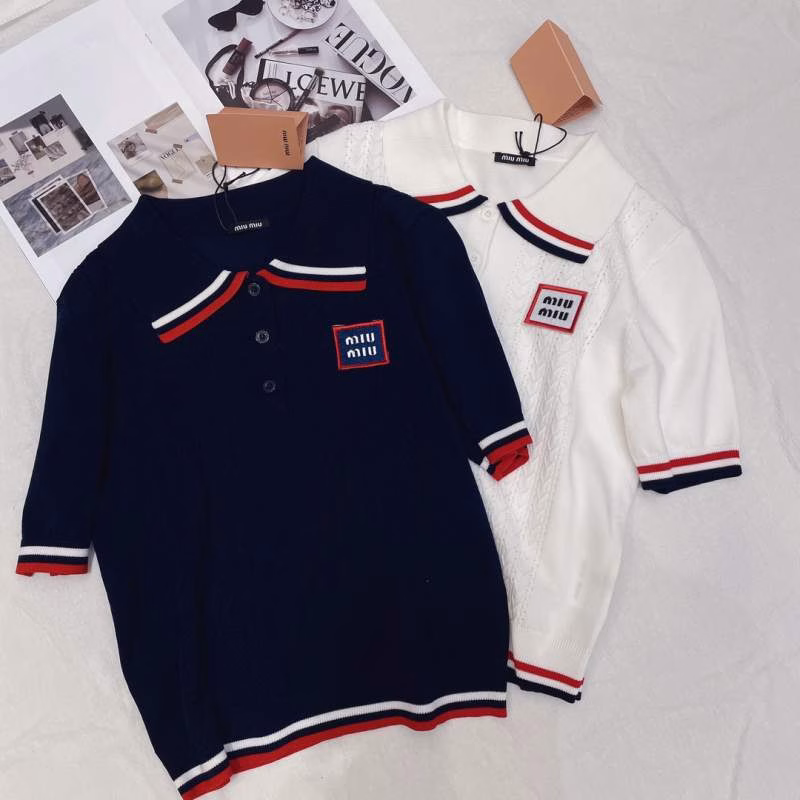 5 Miu Miu 2022 Spring/Summer new women's runway color-blocking knit sweater - Image 1