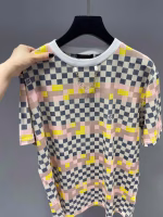 LV Mosaic Checkerboard Chain Crew Neck Short-Sleeve T-Shirt - Image 2