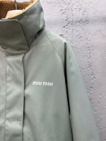 MIUMIU Fur Collar Printed Letter Jacket Coat - Image 2