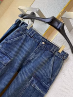 Prada Replica Version Triangle Logo Distressed Denim Pants - Image 2