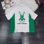 LV European-style Fashionable Cartoon Printed Rhinestone-Embellished Color-Block Loose Mid-Length Short-Sleeve T-shirt