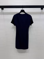 Prada 2025 Early Autumn New Metal Logo Short-Sleeve Fitted-Waist Dress - Image 9