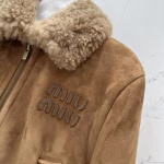 Miu Miu High-end Suede Imported Fur and Leather Short Jacket Coat - Image 9