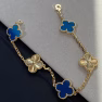 VCA Blue Agate and Gold Guilloche Clover Vintage Alhambra Bracelet 5 Motifs