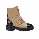 Chanel Lace Up Boots Beige Black