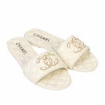 Chanel 23P Quilted Cc Chain Mule Sandal White
