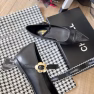 Chanel Pointed Toe Doll Shoes With Gold Flower In Black - Image 2