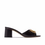 Valentino Vlogo Signature Square Toe Middle Heel Black Slide Sandal