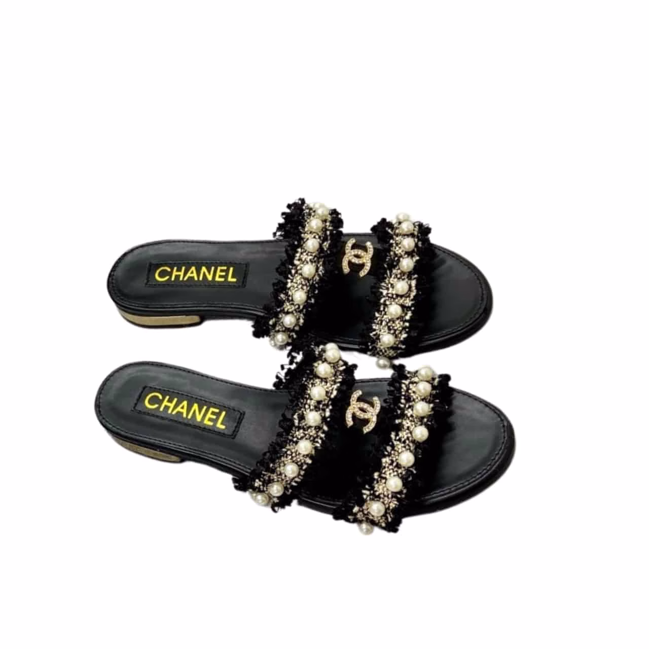 10001 Chanel Mule Slippers Pearl Tweed Black - Image 1