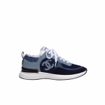 Chanel Neon Denim Lace Up Low Top Trainer Sneaker Blue