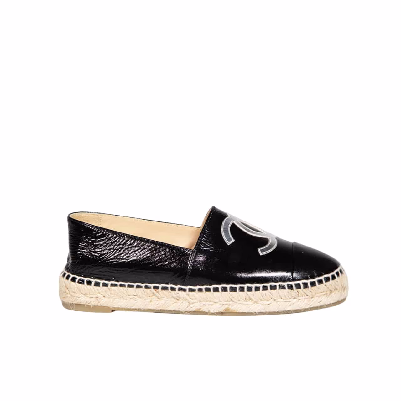 10005 Chanel Embroidered Espadrille Leather Cap Toe Flats Black Cc - Image 1