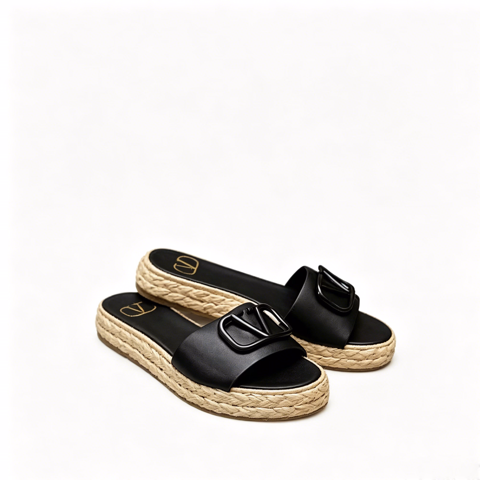 37 Valentino Garavani Vlogo Signature Slide Sandals Black - Image 1