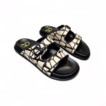 Valentino Garavani Vlogo Toile Iconographe Sandal Black Beige