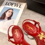 Chanel Camellia Thongs Sandals With Gold Leaf Clover Wine Red - Image 7