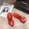Chanel Camellia Thongs Sandals With Gold Leaf Clover Wine Red - Image 4